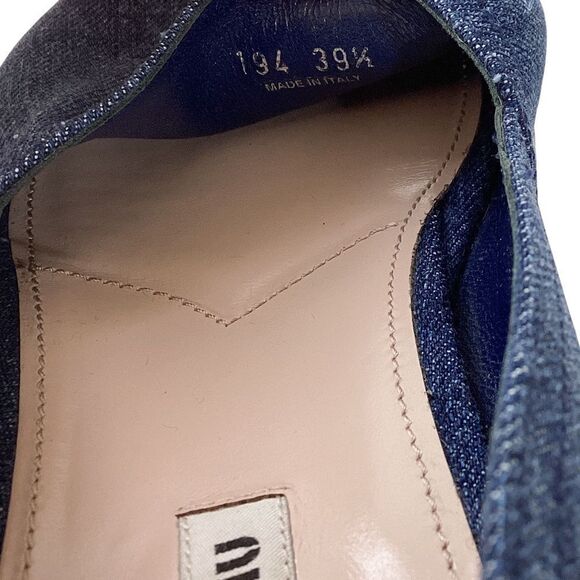 MIU MIU Size 39.5 Peep-Toe Blue Denim Platform Espadrille Sandals Slip On - Picture 6 of 11